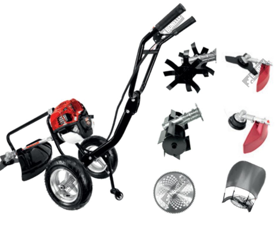 MOTOGUADAÑA ROJA 35.8CC 1.6 HP - 4T TIPO CARRITO - 2 RUEDAS BNTB35 INCLUYE: CORTE NYLON + ARADOR + DISCO SIERRA + ROTOVADOR + DISCO 3T + CULTIVADOR DE ALFALFA - Imagen 2