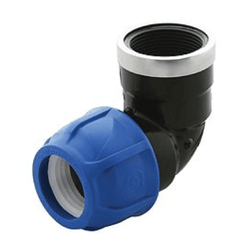 Enlace Codo Rosca Hembra 32 x 3/4” para Riego Tuberias 1" Roscado 3/4" HDPE PN16, Poelsan