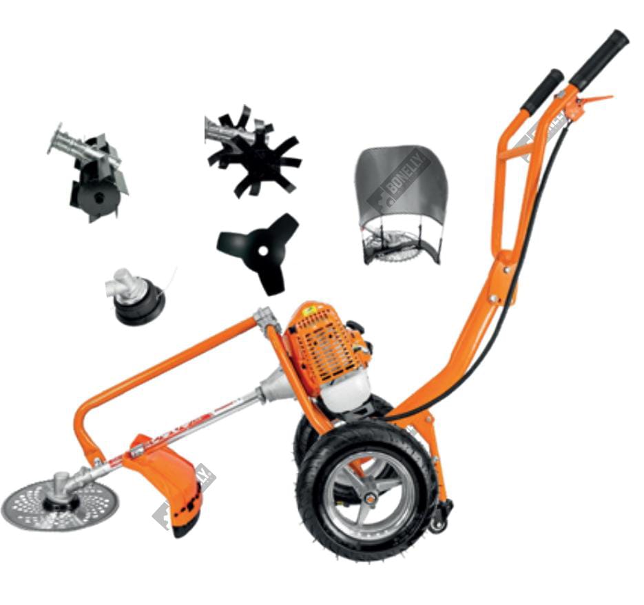 MOTOGUADAÑA NARANJA 43CC 1.7 HP - 2T TIPO CARRITO BNTT52 - 2 RUEDAS INCLUYE: CORTE NYLON + ARADOR + DISCO SIERRA + ROTOVADOR + DISCO 3T + CULTIVADOR DE ALFALFA - Imagen 2